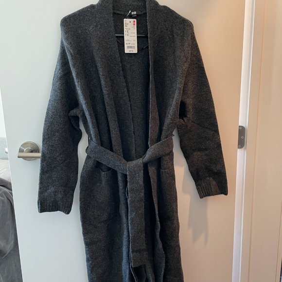 SOUFFLÉ YARN BELTED LONG KNITTED COAT - Picture 5 of 5